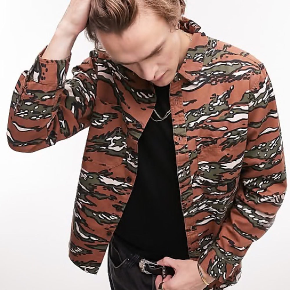 Topman Overshirt Jacket in Tiger Camouflage Print